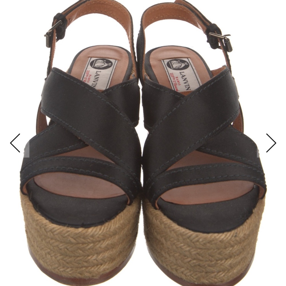 Lanvin Black and Tan Wedge Sandals